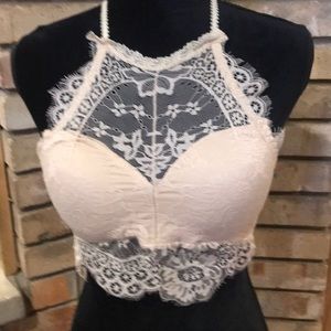 NWT Beige Lace High Neck Bralette One Size